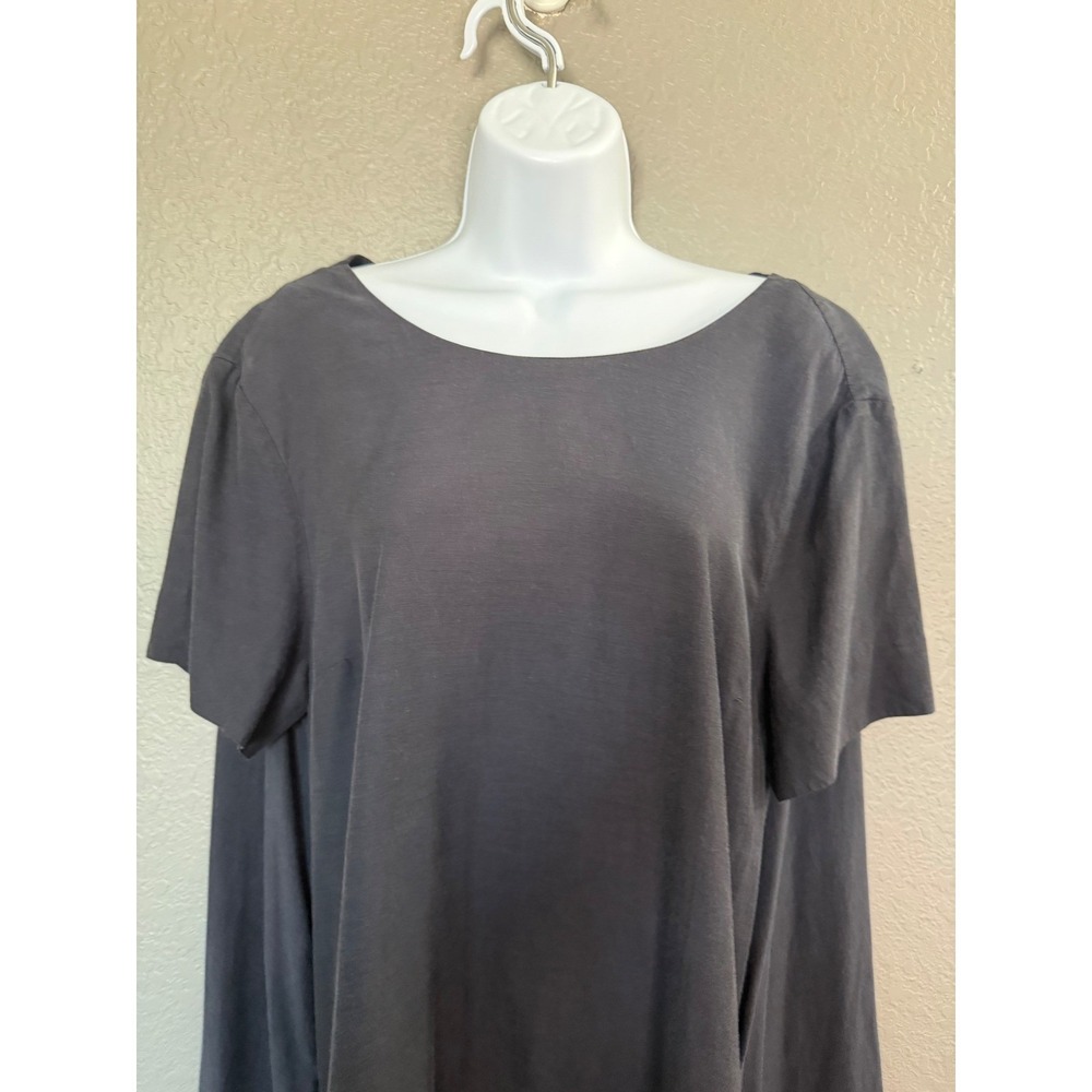 COS Blue Short Sleeve Shift Dress Pockets Sz 12 A-Line Cotton Blend Modest - Picture 3 of 12